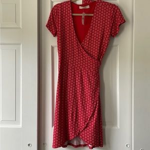 Loft red and white wrap dress with tie